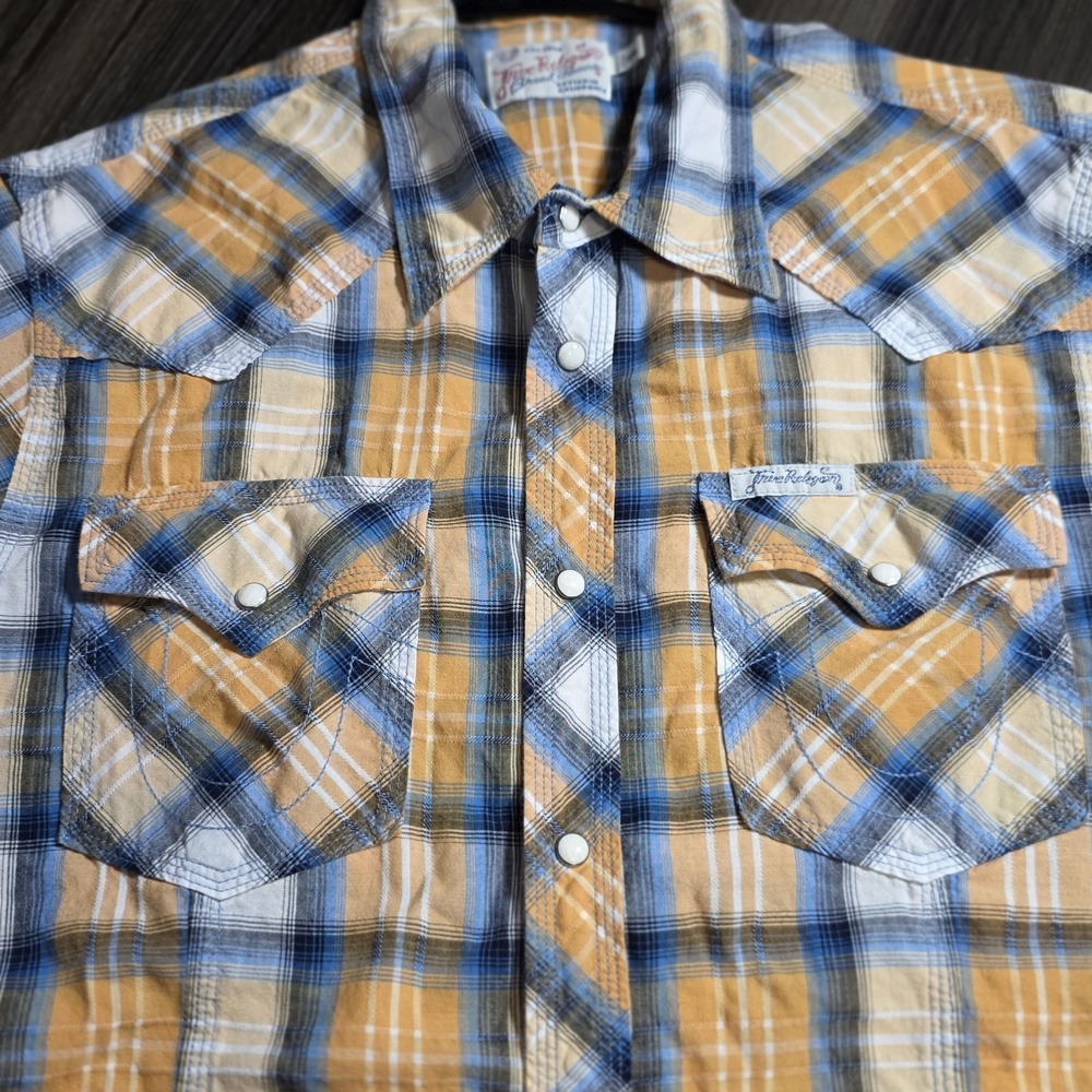 True Religion Short Sleeve Rocky Western Shirt Mens XXL Red Plaid Pearl Snap